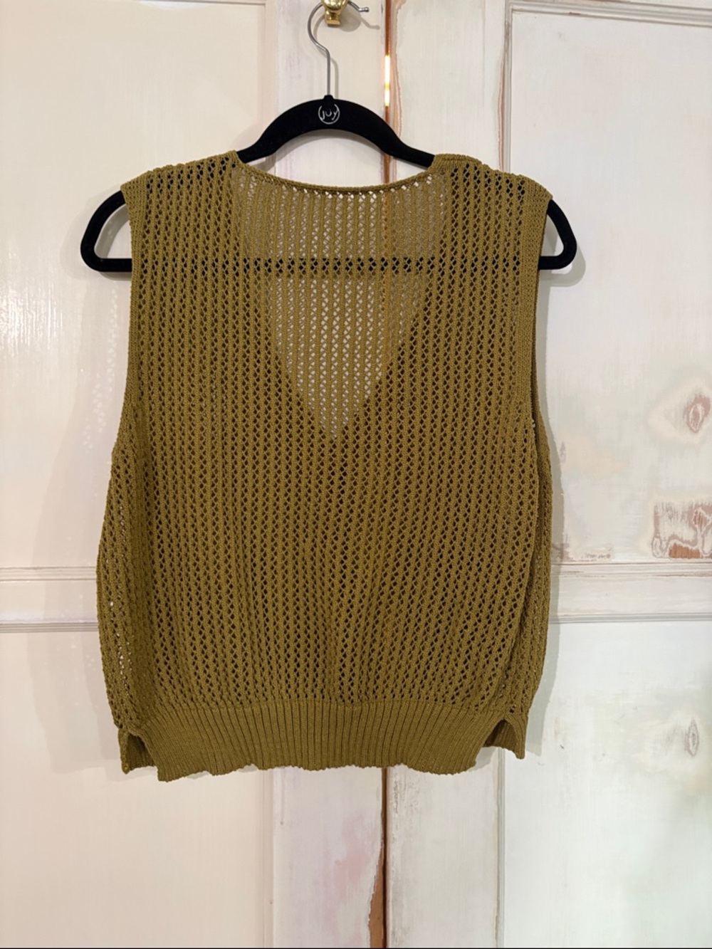 Open-Knit V-Neck Sleeveless Cardigan Vest - Olive - Picture 3 of 5